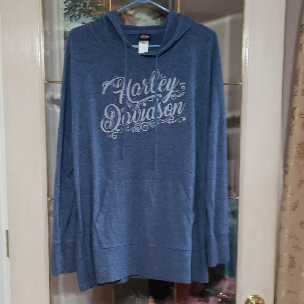 Harley-Davidson Womens  Blue Dazzled Light-Weight Fleece Pullover Hoodie Pocket